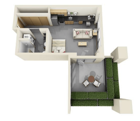 Floor plan for studio, 1 bath, 374 sqft